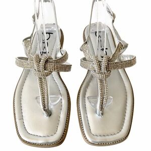 Bebe, Novah T-strap flat sandals rhinestone-embellished knot detail